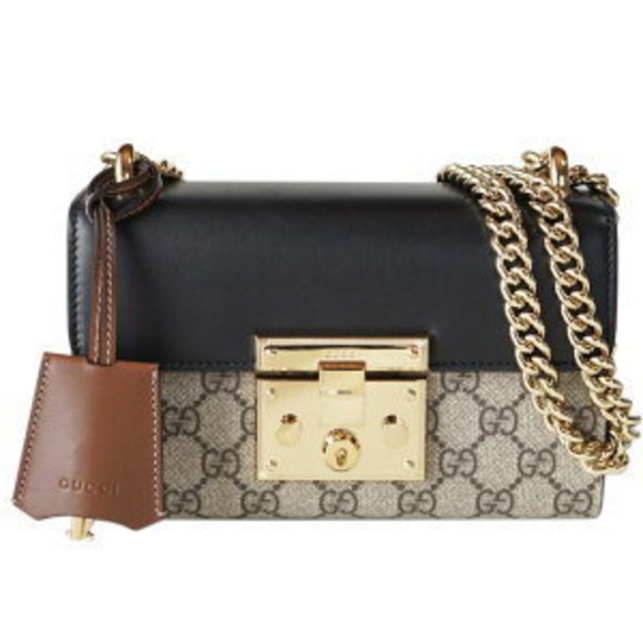 Gucci Padlock Chain Shoulder Bag Supreme Canvas Black KLQJG - Picture 1 of 5